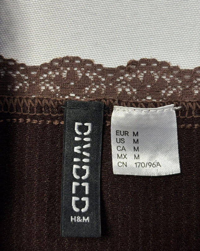 H&M Brown Ribbed Lace Trim Cami Crop Top