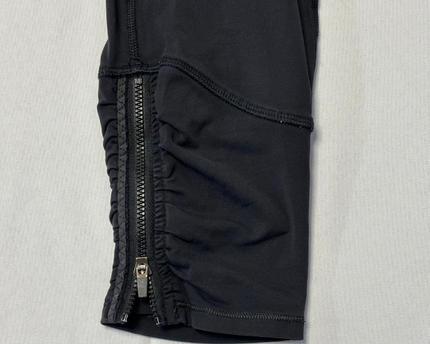 Lululemon Black Activewear Leggings with Floral Waistband and Ruched Zip Detail