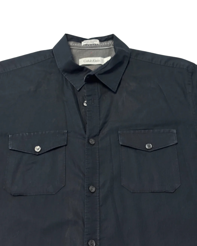 Calvin Klein Black Short Sleeve Double Pocket Button-Down Shirt