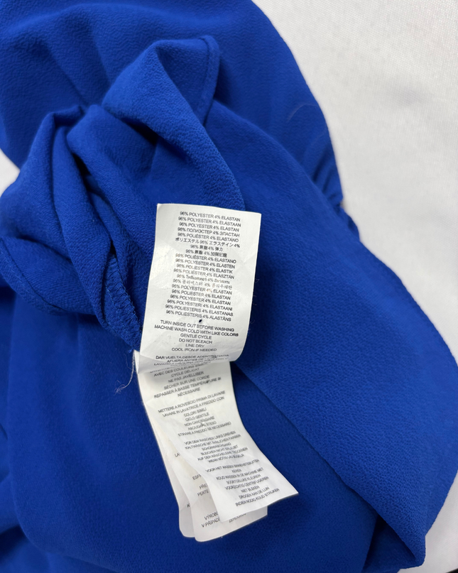 Michael Kors Royal Blue Smocked Bell Sleeve V-Neck Blouse