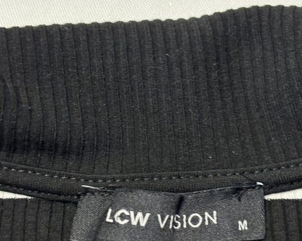 LCW Black & White Striped Sleeveless Polo Dress