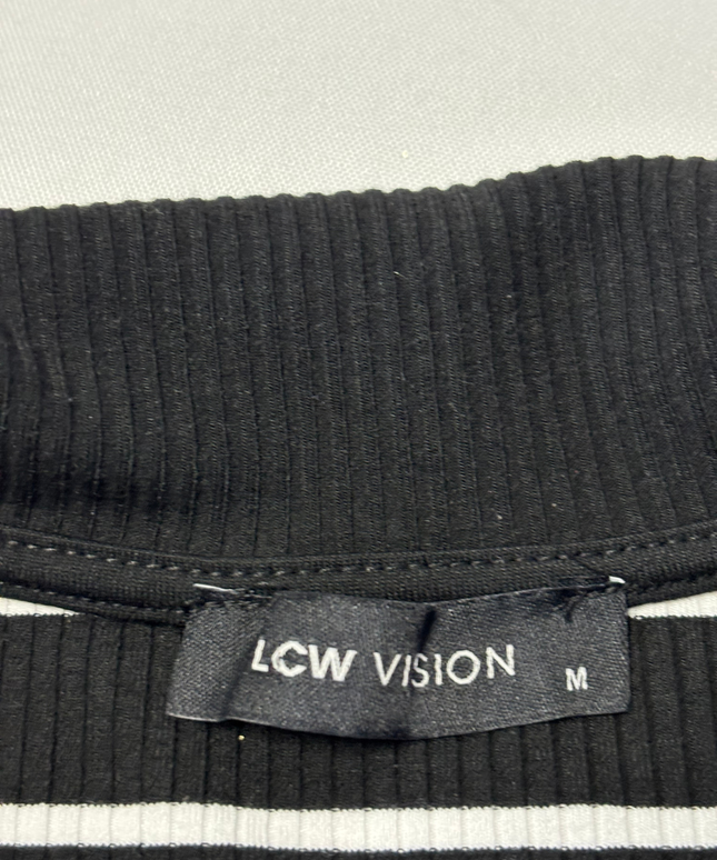 LCW Black & White Striped Sleeveless Polo Dress
