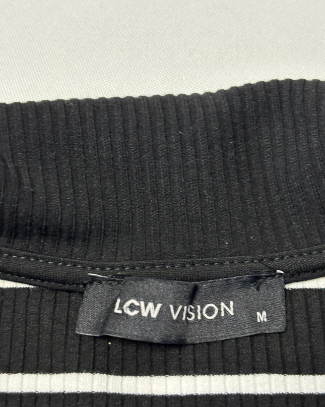 LCW Black & White Striped Sleeveless Polo Dress