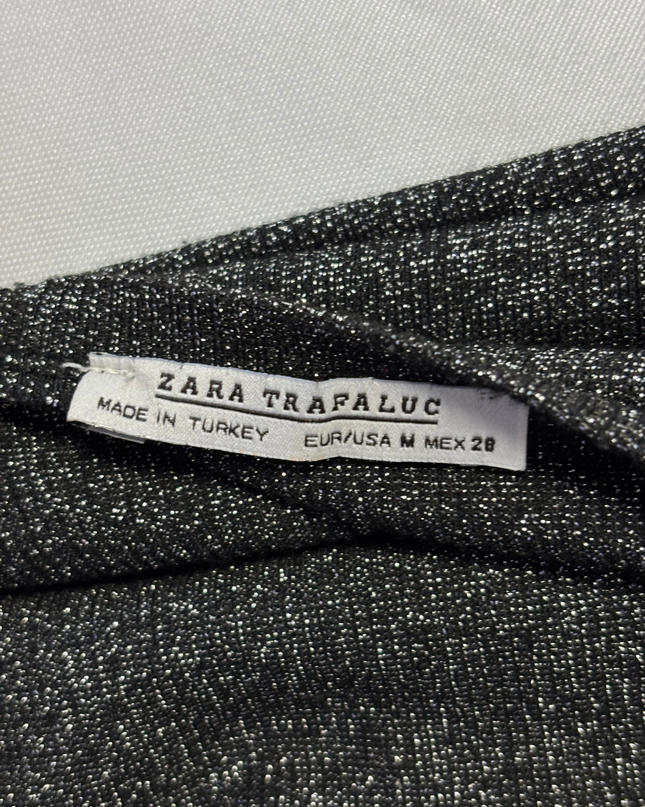 Zara Trafaluc Black Metallic Shimmer Long Sleeve Top