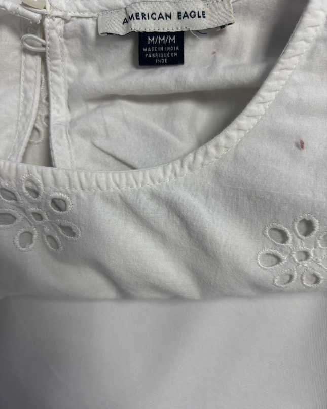 American Eagle White Floral Eyelet Scalloped Hem Blouse