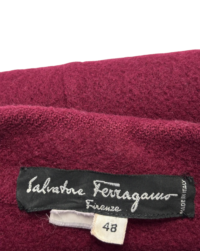 Salvatore Ferragamo Maroon Double-Breasted Wool Skirt Suit Set