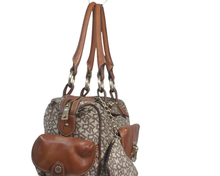 DKNY Brown Monogram Canvas Satchel Bag