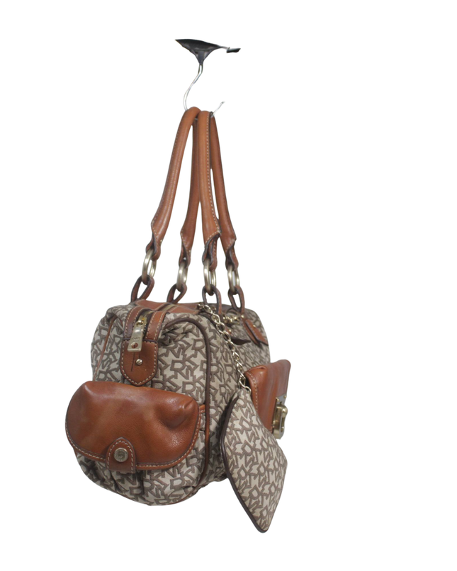 DKNY Brown Monogram Canvas Satchel Bag