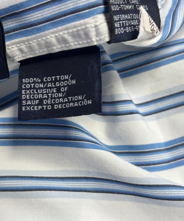 Tommy Hilfiger Blue/White Striped Long Sleeve Button Down Shirt