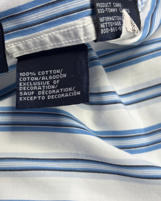 Tommy Hilfiger Blue/White Striped Long Sleeve Button Down Shirt