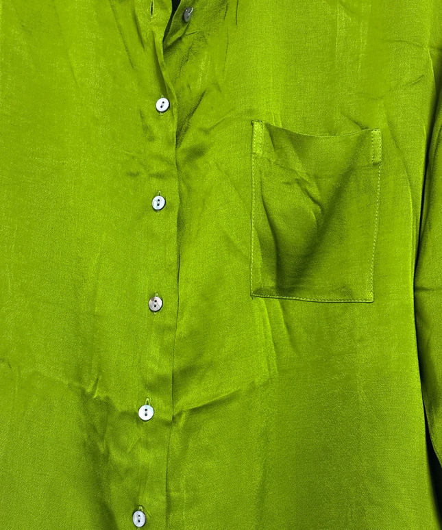 Zara Lime Green Viscose Button-Down Shirt
