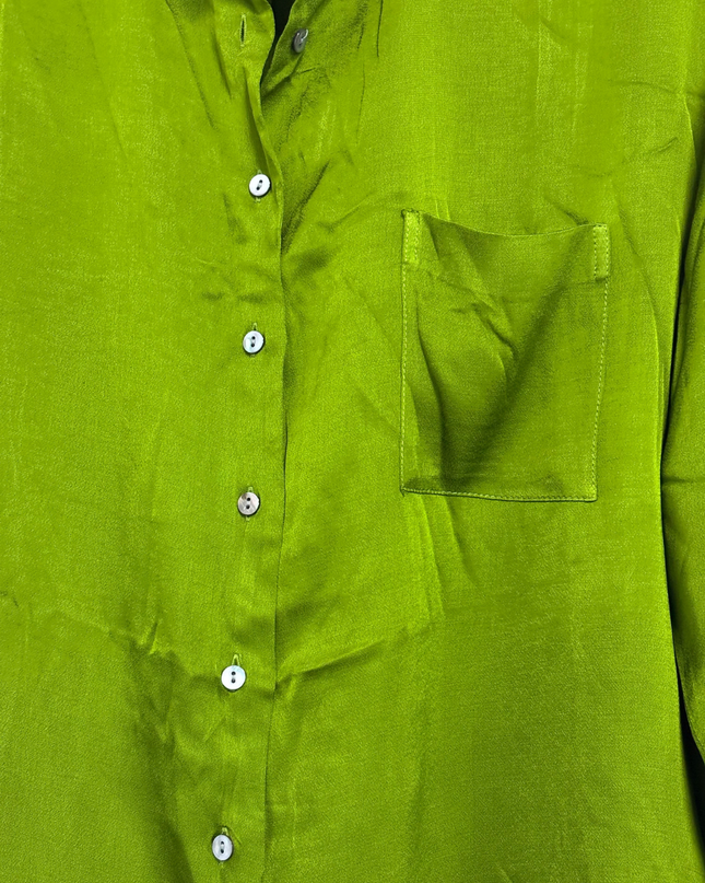 Zara Lime Green Viscose Button-Down Shirt