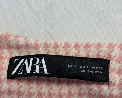 Zara Pink Houndstooth Longline Zippered Jacket