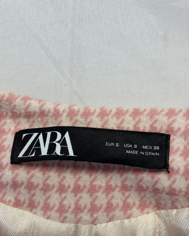 Zara Pink Houndstooth Longline Zippered Jacket