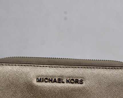 Michael Kors Gold Saffiano Leather Zip-Around Wristlet Wallet