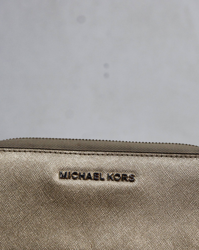 Michael Kors Gold Saffiano Leather Zip-Around Wristlet Wallet