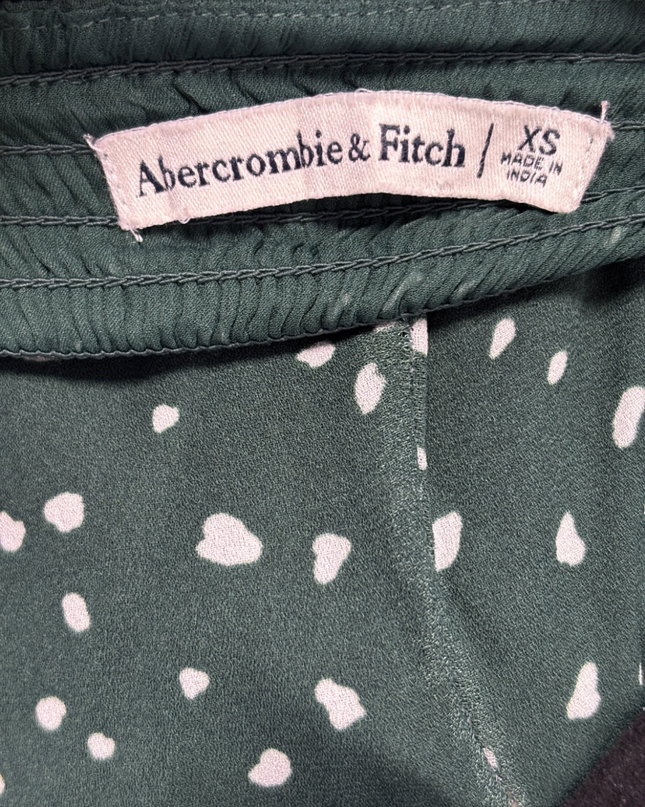 Abercrombie & Fitch Green Polka Dot Square Neck Smocked Blouse