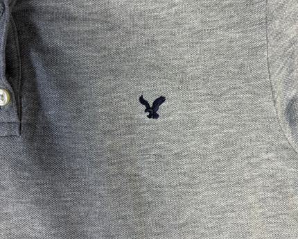 American Eagle Grey Short Sleeve Piqué Polo Shirt