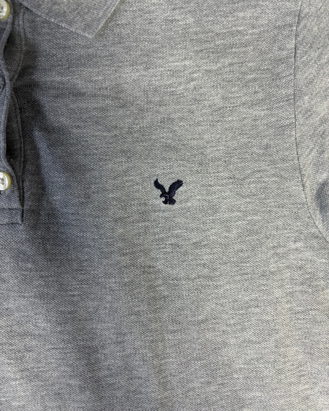 American Eagle Grey Short Sleeve Piqué Polo Shirt