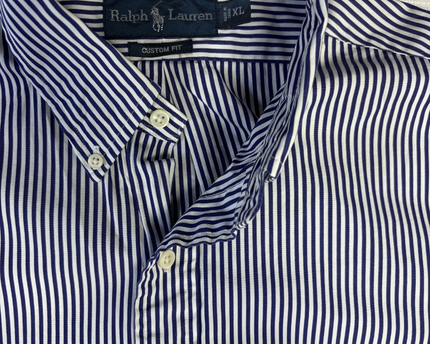 Ralph Lauren Blue/White Striped Custom Fit Long Sleeve Shirt
