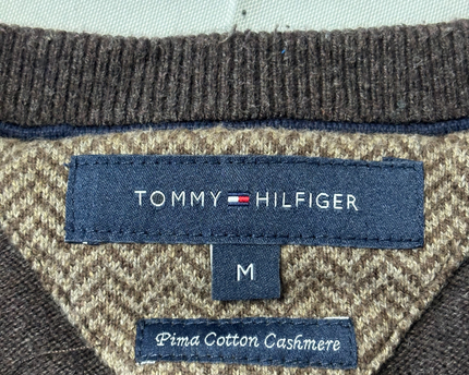 Tommy Hilfiger Brown Pima Cotton Cashmere V-Neck Sweater