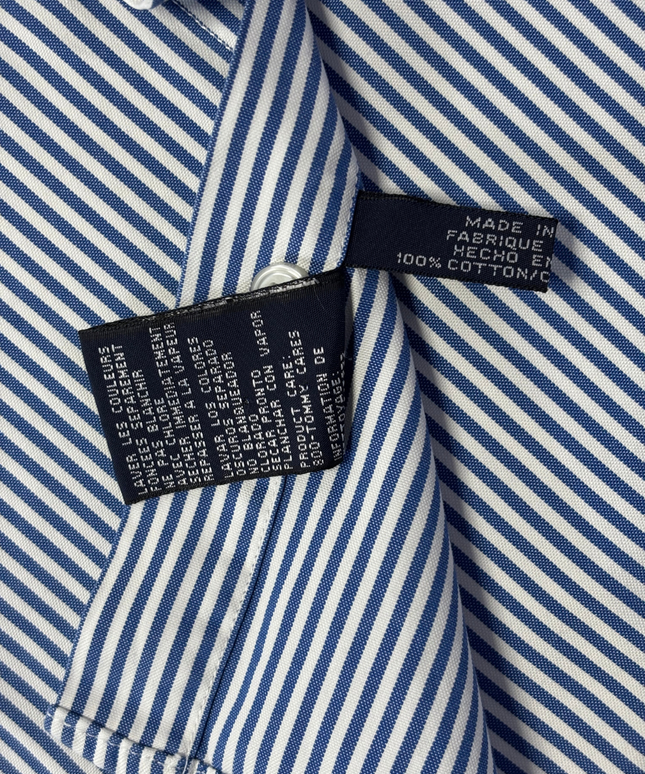 Tommy Hilfiger Men's Blue/White Striped Short Sleeve Button Down Shirt
