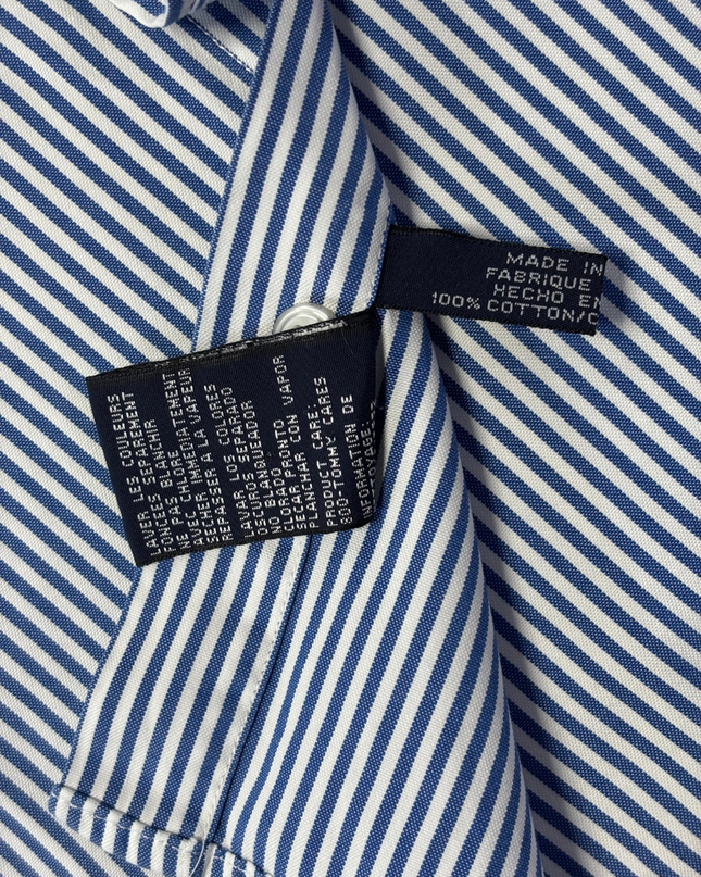 Tommy Hilfiger Men's Blue/White Striped Short Sleeve Button Down Shirt