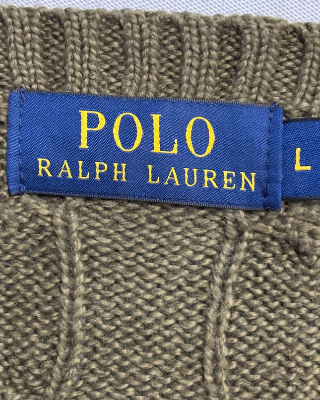 Polo Ralph Lauren Olive Green Cable Knit Crewneck Sweater