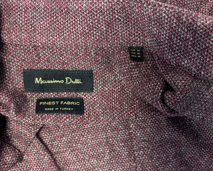Massimo Dutti Maroon Textured Button-Down Shirt