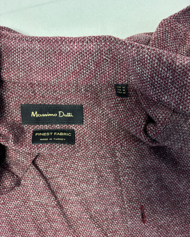Massimo Dutti Maroon Textured Button-Down Shirt