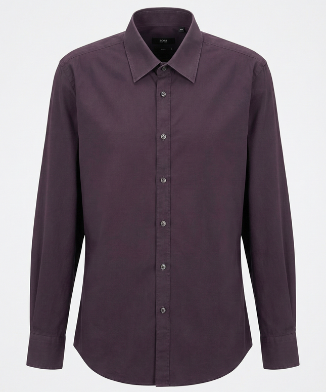 BOSS Dark Purple Slim Fit Cotton Shirt