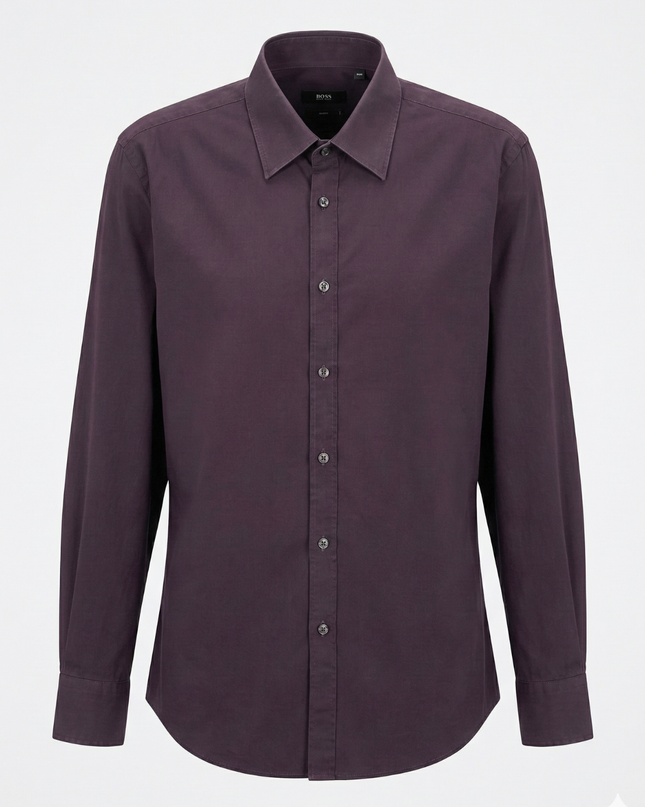 BOSS Dark Purple Slim Fit Cotton Shirt