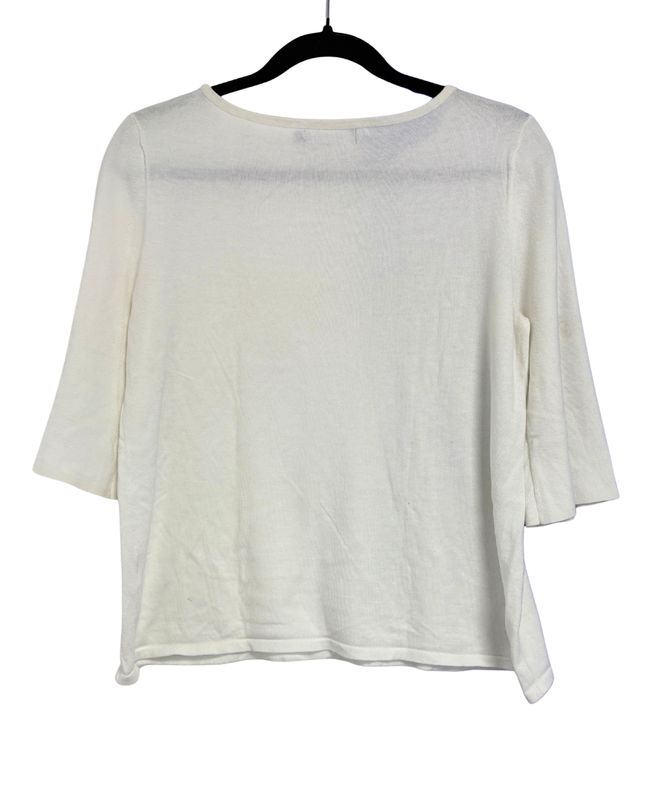 G2000 White 3/4 Sleeve Knit with Slit Cuffs Top