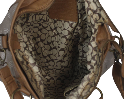 Coach Beige Signature Sateen Satchel Bag
