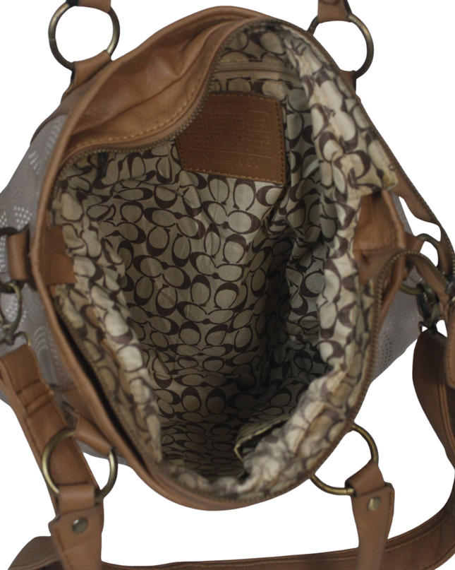 Coach Beige Signature Sateen Satchel Bag