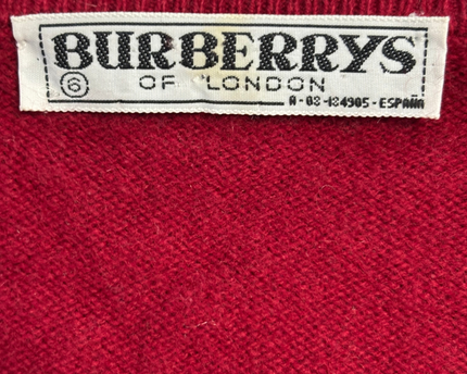 Vintage Burberry Red V-Neck Knit Sweater
