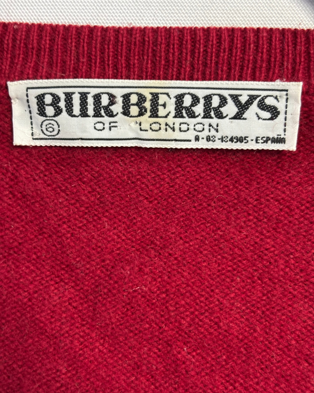 Vintage Burberry Red V-Neck Knit Sweater