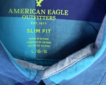 American Eagle Blue Checkered Short Sleeve Slim Fit Shirt