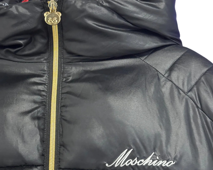 Moschino Black Hooded Puffer Jacket with Teddy Bear Print Lining
