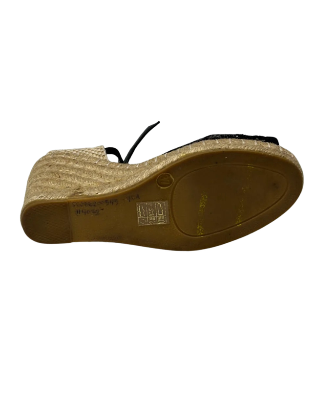 Le Silla Black Lace and Sequin Wedge Espadrilles