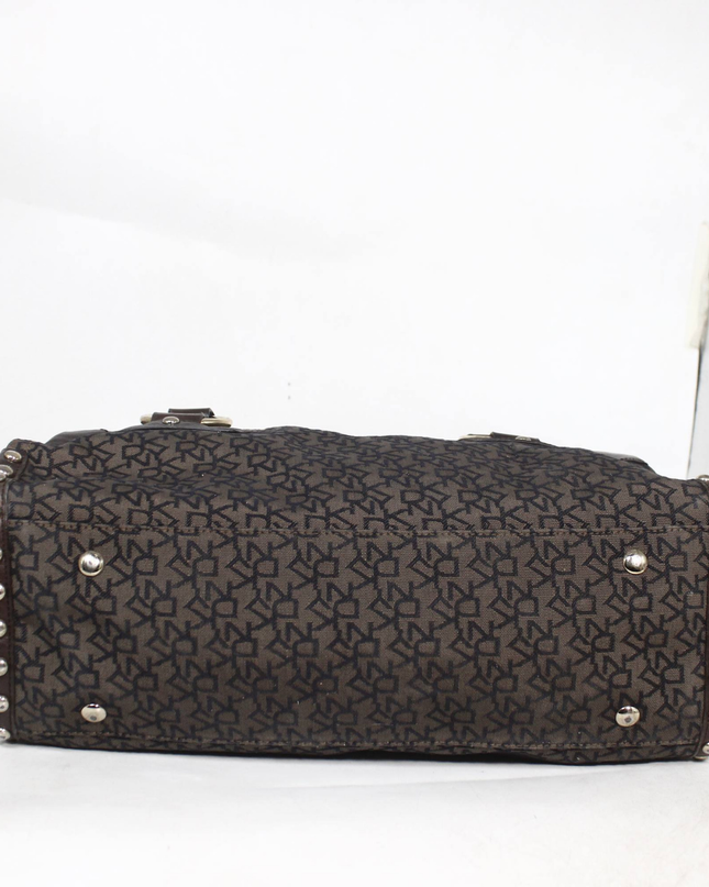 DKNY Brown Monogram Canvas and Leather Satchel Bag