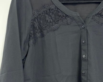 American Eagle Black Lace Detail Henley Blouse
