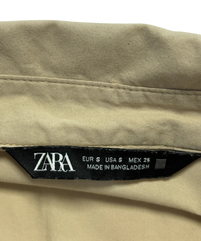 Zara Beige Oversized Button-Down Cotton Shirt
