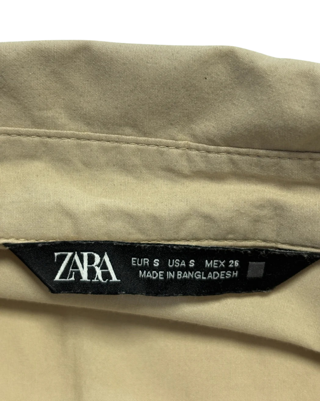 Zara Beige Oversized Button-Down Cotton Shirt