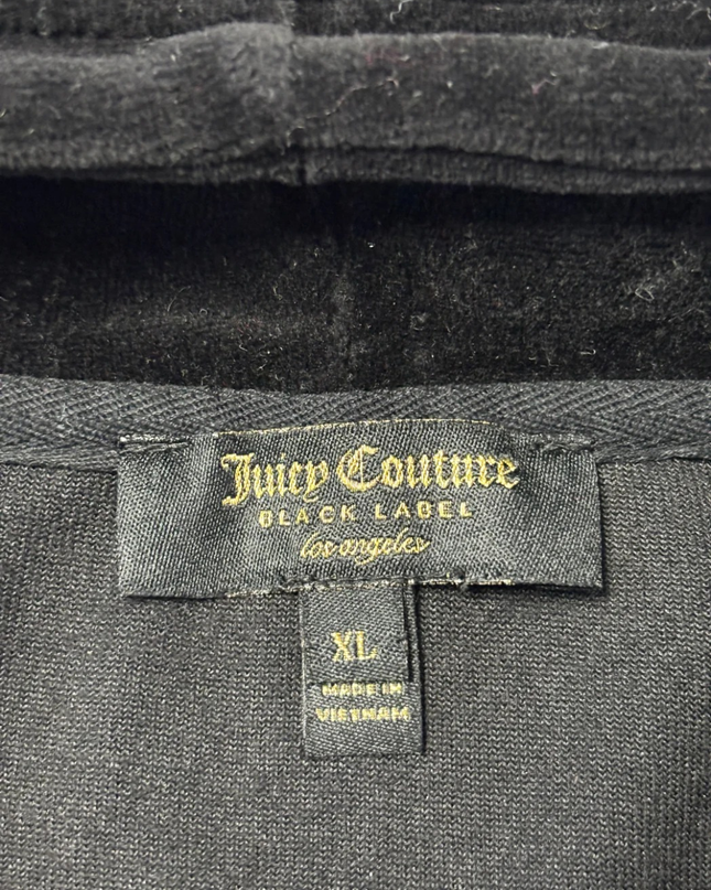 Juicy Couture Black Velour Crystal Heart Zip-Up Hoodie