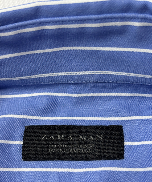 Zara Blue Striped Long Sleeve Button-Down Shirt