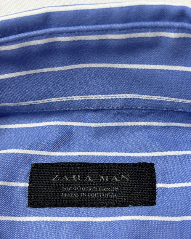 Zara Blue Striped Long Sleeve Button-Down Shirt