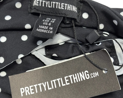 PrettyLittleThing Black Polka Dot Ruched Front Dress W/Tags