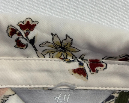 H&M Off-White Bird and Floral Print Long Sleeve Blouse