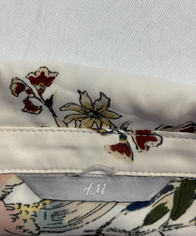 H&M Off-White Bird and Floral Print Long Sleeve Blouse